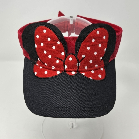 Disney Accessories - DISNEY PARKS MINNIE MOUSE SUN VISOR BLACK & RED POLKA DOT BOW EARS WOMEN OS